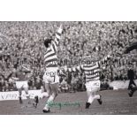 CELTIC B/W 12 x 8 photo, showing George Connelly celebrating after scoring Celtic's second goal in a