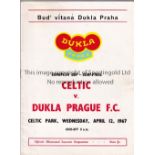 CELTIC - DUKLA 67 Celtic home programme v Dukla Prague, 12/4/67, European Cup Semi-Final, 12/4/67.