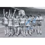ARSENAL B/W 12 x 8 photo, showing Arsenal players celebrating with the FA Cup after victory over Man