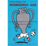 1972 EUROPEAN CUP FINAL Programme for Ajax v Inter Milan in Rotterdam 31/5/1972. Good