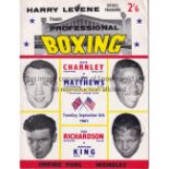 BOXING PROGRAMMES Ten programmes at Wembley including Charnley v Matthews 5/9/61, Conteh v Rodgers