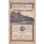 FULHAM - WEST HAM 1938 Fulham home programme v West Ham, 19/2/1938, slight fold. Generally good