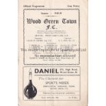 WOOD GREEN 1938-39 Wood Green Town home programme v Lyons Club, 4/5/1939, Spartan League, slight