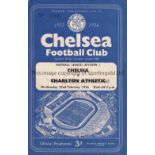 CHELSEA / CHARLTON 4 Page programme Chelsea v Charlton Athletic 22/2/1956 . Light horizontal fold.