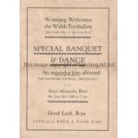 WINNIPEG - WALES 1929 Programme for the game and Banquet/Dance Menu included in one document for