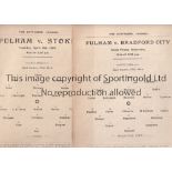 FULHAM TEAM-LISTINGS 1908 Seven Fulham team listing for games v Bradford City, Stoke, Clapton