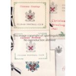 FULHAM A collection of 5 Fulham Christmas Cards all with black and white ribbons 1954,1956,1957,1965