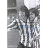 SOUTHAMPTON B/W 12 x 8 photo, showing Southampton's Mike Channon and Jim McCalliog celebrating