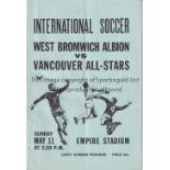 VANCOUVER - WEST BROM 69 Programme, Vancouver All Stars v West Bromwich Albion, 11/5/69, slight