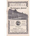 FULHAM - DERBY 1936 Fulham home programme v Derby County, 29/2/1936, Cup, staple rusting and minor
