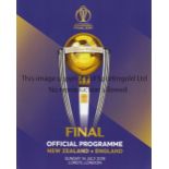 CRICKET WORLD CUP FINAL 2019 Programme and completed final scorecard (printed) for the England v New