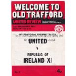 MAN UTD - IRELAND 74 Four page Manchester United home programme v Republic of Ireland XI, 4/9/74,