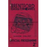 BRENTFORD - WEST BROM 1936 Brentford home programme v West Brom, 21/11/1936, punch-holes repaired.