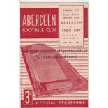 ABERDEEN - STOKE 53 Aberdeen home programme v Stoke, 28/9/53, Watson Memorial Fund. Slight fold.