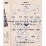 ARSENAL / STAEVENET Programme Arsenal v Staevnet (Danish Select X1) 22/10/1963. Arsenal's first