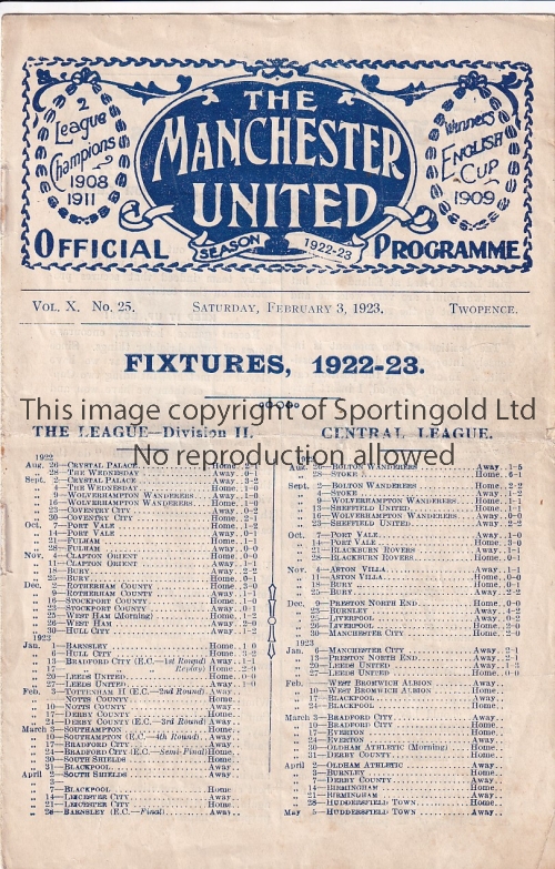 MAN UTD - STALYBRIDGE 1923 Eight page Manchester United home programme v Stalybridge Celtic, 3/2/