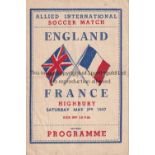 ENGLAND PIRATE 47 Pirate programme (Ross) for England v France, 3/5/47 at Highbury, four pages, team