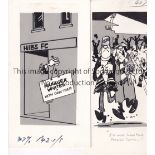 SPORTING SKETCHES Fourteen original 9" X 5" Rod McLeod pen and ink comical cartoon sketch cards that