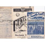 MAN UNITED Three Manchester United Reserves away programmes v Sheffield Wednesday 1946/47 folds/