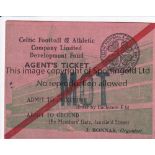 CELTIC Agents ticket for game v Motherwell, admits to Enclosure E6, season unknown , ticket is