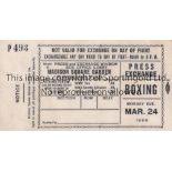 GERRY QUARRY V BUSTER MATHIS 1969 Press exchange laminated ticket for the fight at Madison Square