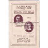 FA CUP FINAL 1912 Four page programme, 1912 Cup Final, West Brom v Barnsley, 20/4/1912 at the