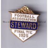 FA CUP FINAL 1925 Football Association Steward metal pin badge, 1925 Cup Final, Cardiff v