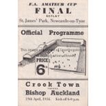 1954 AMATEUR CUP Official programme for 1954 Amateur Cup Final replay, 19/4/54 at Newcastle, Crook