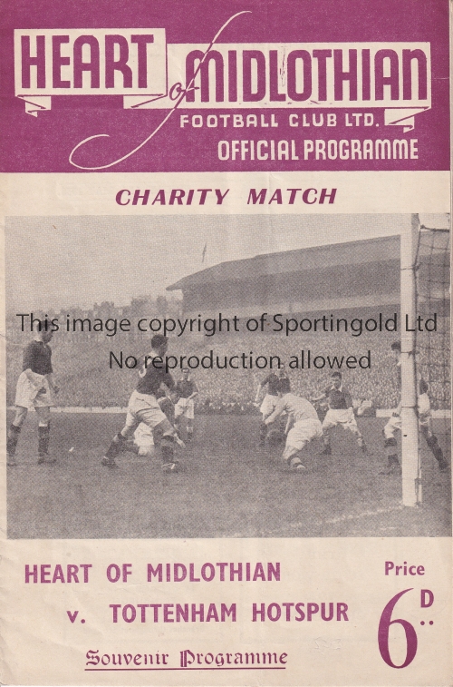 HEARTS - SPURS 53 Hearts home programme v Tottenham, 15/5/53, Charity Match at Tynecastle. Slight
