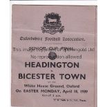 1939 OXON CUP FINAL - HEADINGTON Four page matchcard, 1939 Oxfordshire FA Senior Cup Final,