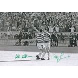 CELTIC B/W 12 x 8 photo, showing Celtic's Willie Wallace and Bobby Lennox celebrating as the final