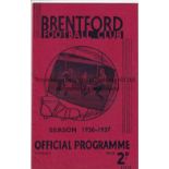 BRENTFORD - MAN CITY 1936-37 Brentford home programme v Manchester City, 3/4/1937, pencil changes,