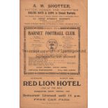 BARNET 1935 Barnet home programme v Hoddesdon, 5/9/1935, Herts Charity Cup. Eight page issue.