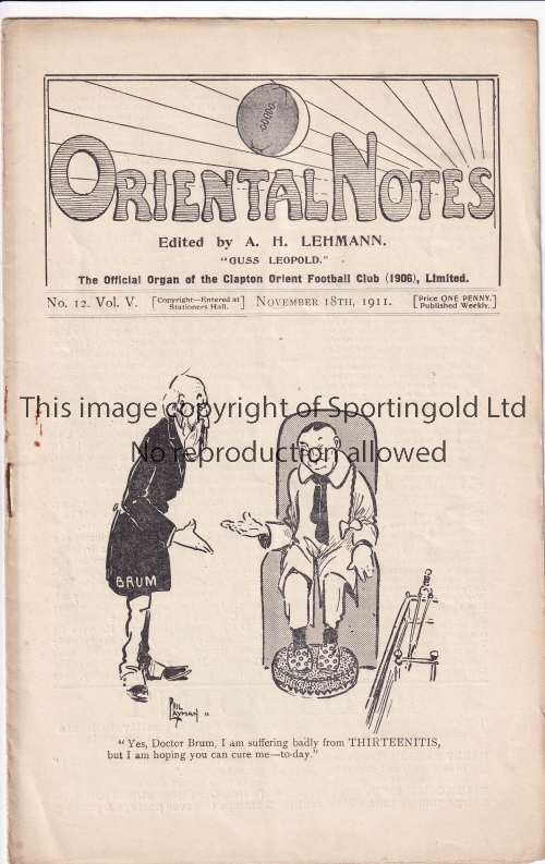 CLAPTON ORIENT - BIRMINGHAM 1911 Clapton Orient home programme v Birmingham, 18/11/1911, Division 2.