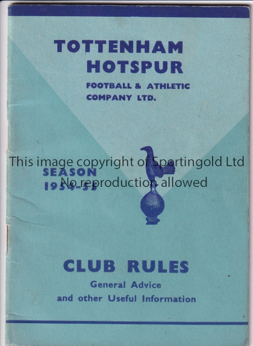 TOTTENHAM 54-55 Tottenham Hotspur Club Rule booklet 1954-55, also doubled as Players Admission