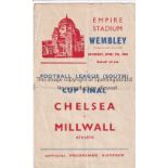 WAR CUP FINAL SOUTH 45 Official programme, Football League (South) Cup Final, Chelsea v Millwall,