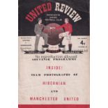 MANCHESTER UNITED Programme for the home Friendly v. Hibernian 29/3/1952, slightly creased, minor