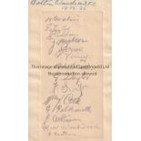 BOLTON WANDERERS 1935/6 An album sheet signed by 14 players. Generally good