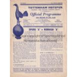 TOTTENHAM HOTPSUR Programme for the home Eastern Counties League match v Norwich City "A" 16/2/