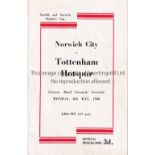 NORWICH - TOTTENHAM 1950 Norwich home programme v Tottenham, 8/5/1950, Norfolk Charities Cup,