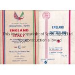 ENGLAND Two homes programmes played in North London, v. Switzerland 1948 at Arsenal FC and Italy