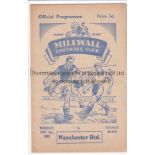 MILLWALL - MAN UTD 53 Millwall home programme v Manchester United, 5/10/53, friendly arranged as