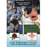 WALES RUGBY Seven programmes for tours to Australia v. Queensland 7/7/1991 and Australia 21/7/