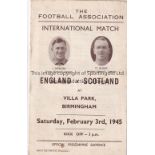 ENGLAND - SCOTLAND 45 Programme England v Scotland, 3/2/45 at Villa Park, programme is essentially