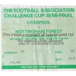 FA CUP SEMI-FINAL 1989 AT HILLSBOROUGH Ticket for Liverpool v. Nottingham Forest 15/4/1989, South