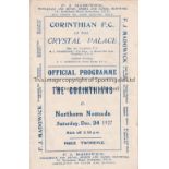 CORINTHIANS 1927 Corinthians home programme v Northern Nomads, 24/12/1927, played at the Crystal