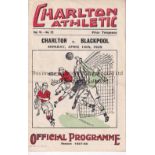 CHARLTON ATHLETIC V BLACKPOOL 1938 Programme for the League match at Charlton 18/4/1938 with small