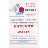 ENGLAND - WALES 43 England home programme v Wales, 25/9/43 at Wembley, score noted, England won 8-3.