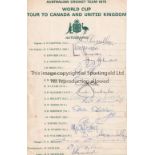 AUSTRALIA CRICKET AUTOGRAPHS 1975 An official letter headed autograph sheet signed by all 19 players