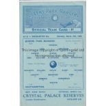 QPR 1936 QPR Reserves v Southampton Res matchcard programme, 12/3/1936, London Combination. Good